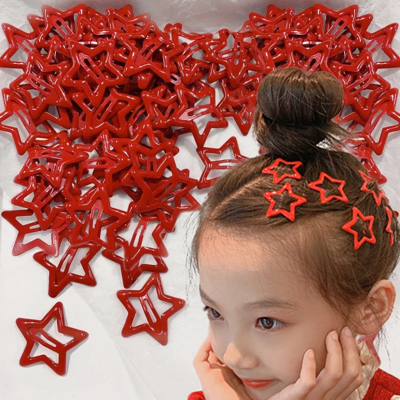 New Y2K Red Star BB Clip Hairpin Women\'s Side Bang Barrettes Korean Cute for Girls Fashion Five-pointed Stars Hair Clip Headwear