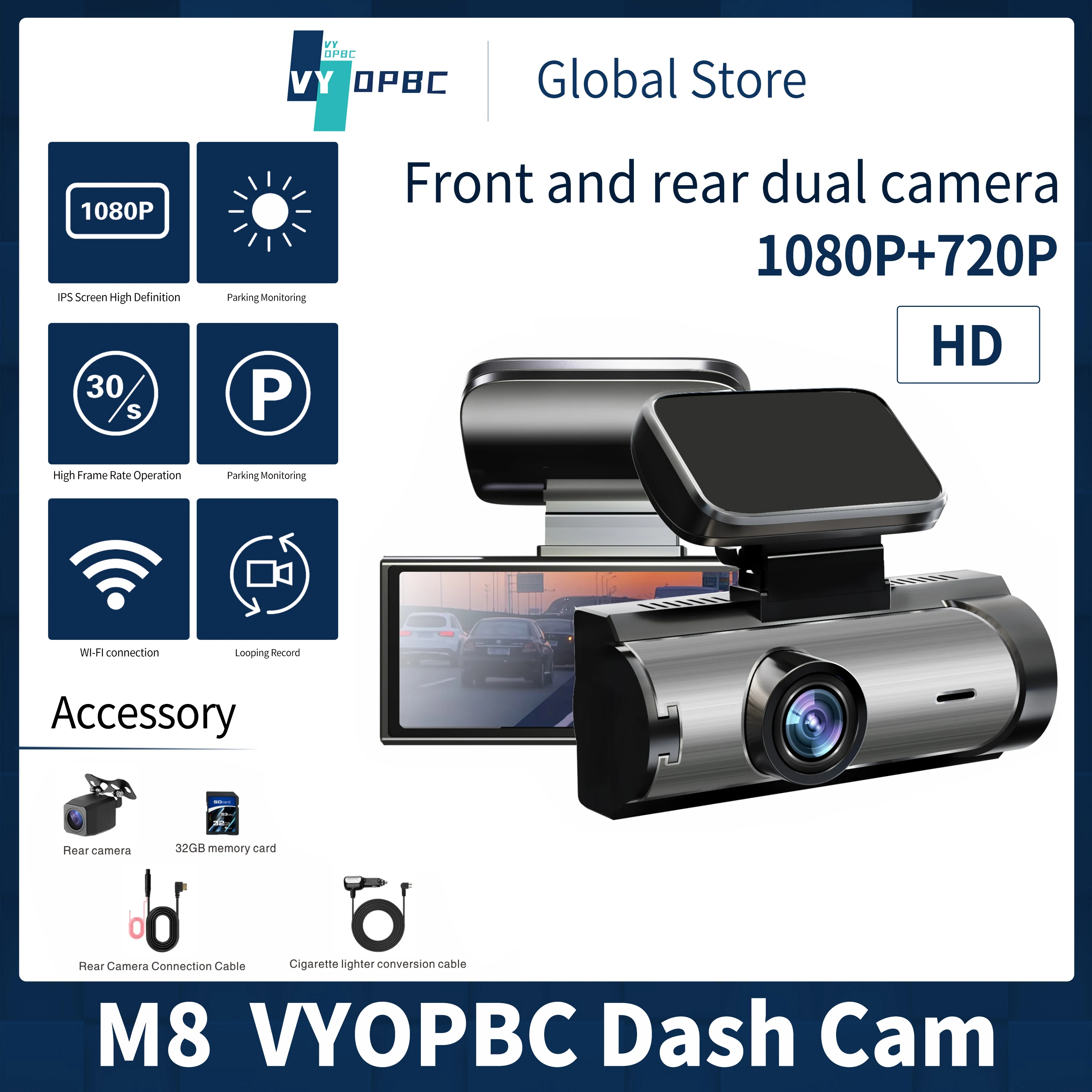 

Car accessories Dash Cam 1080P Dual Dash Camera for Cars 3.16 Inch Full HD 110 Degree Wide Angle Car Dashboard Camera.