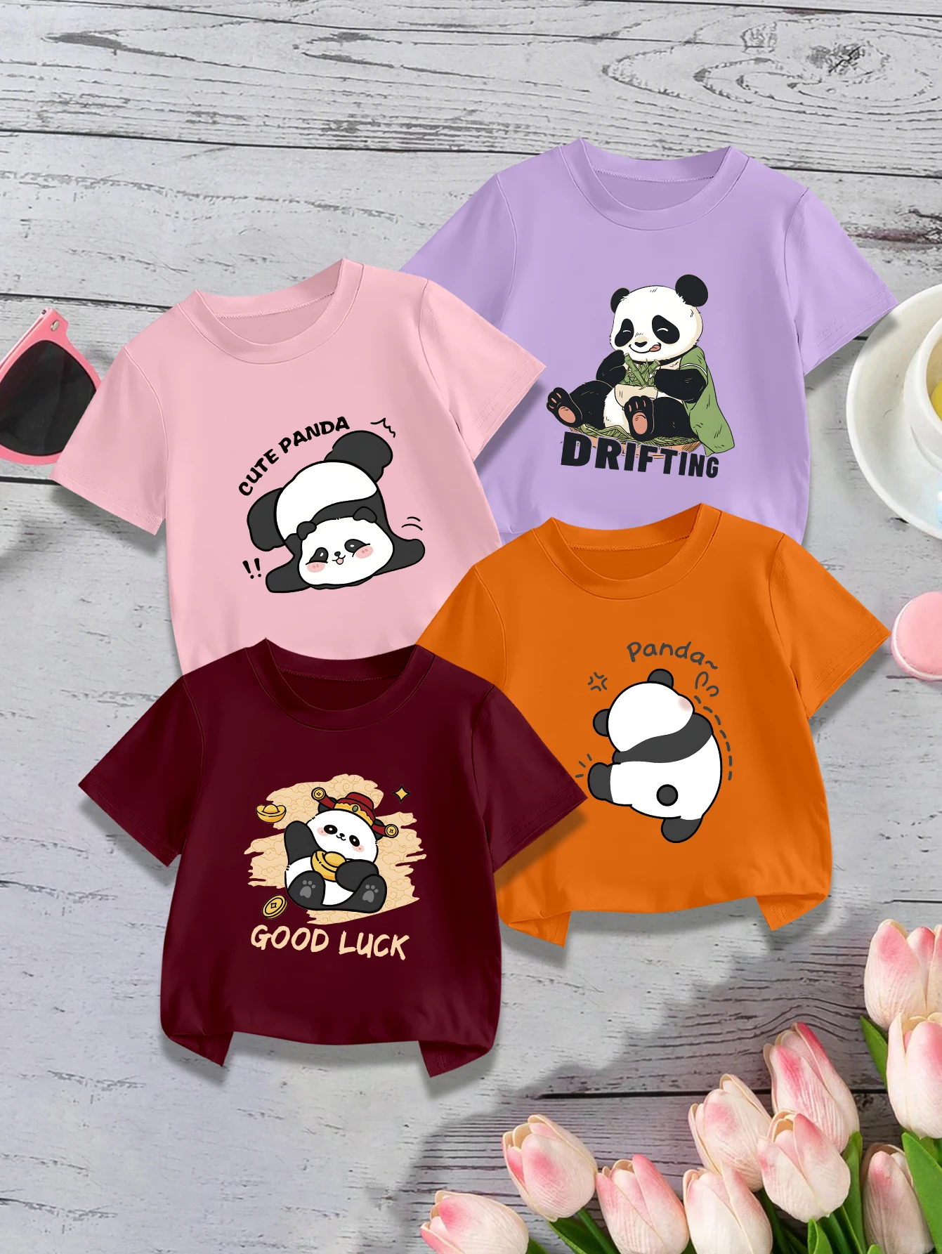 

4 предмета: летние милые футболки для девочек с мультяшным принтом в виде милой панды