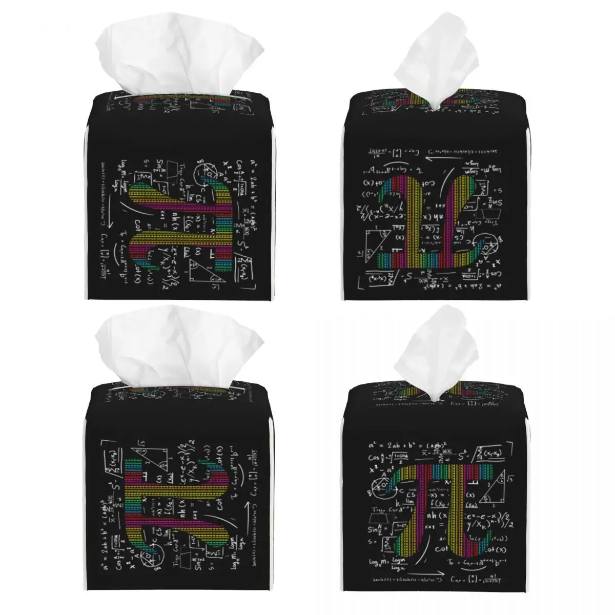 Custom Pi Day Symbol With Math Equations Tissue Box Cover Square PU Leather Nerd Geek Science Teacher Facial Tissues Holder