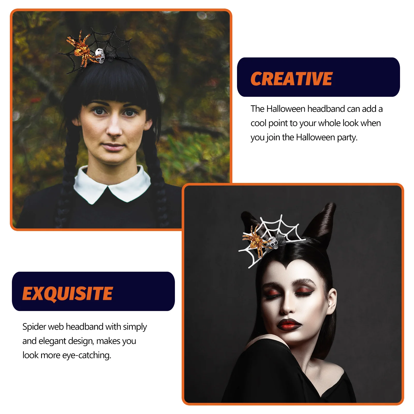 

2pcs Skull Headband Halloween Spider Web Hair Hoops for Women Girls Party Costume Accessory Plastic Stage Headdress Day of the