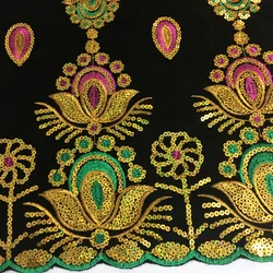 Nigerian Lace Fabric 2020 High Quality Sequins Velvet Lace Fabric Black Gold Embroidered Tulle African Velvet Lace Fabric KYX08D