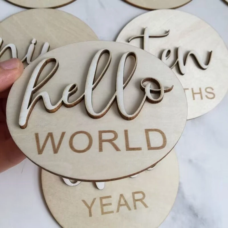 13 Pieces Wooden Baby Monthly Milestone Cards Wooden 3D Monthly Milestone Discs for Baby Photos