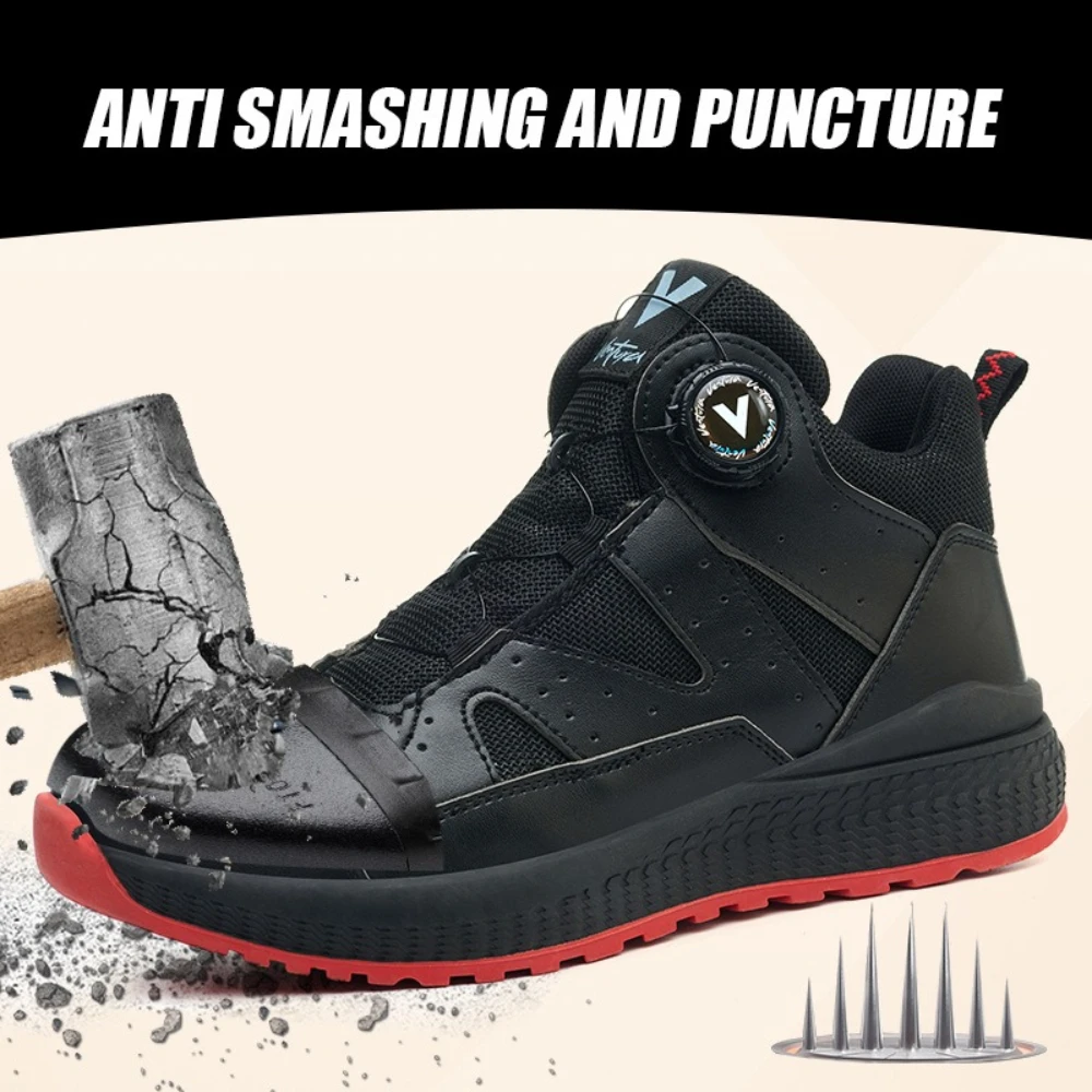 Rotary Buckle Safety Shoes Men Anti-Smash Steel Toe Cap Work Boots Anti-Puncture Kevlar Midsole Slip Resistant Industrial Shoes