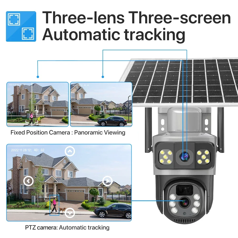 LLSEE V380,dual lens,8MP,solar camera,4G SIM card,CCTV wireless WIFI solar outdoor waterproof 360,IP camera PTZ,4K monitor