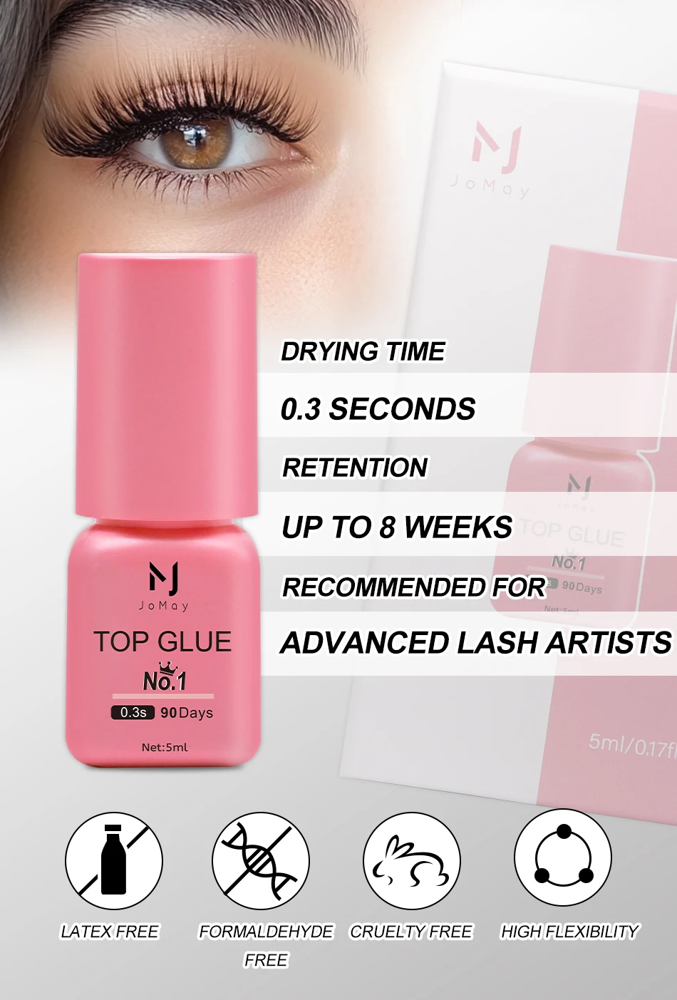 JOMAY Wimpernverlängerungskleber 0,3S-2S Extra Starker Wimpernkleber 8 Wochen Haltbarkeit Wimpernverlängerungszubehör Make-up für Profis – Detail 1