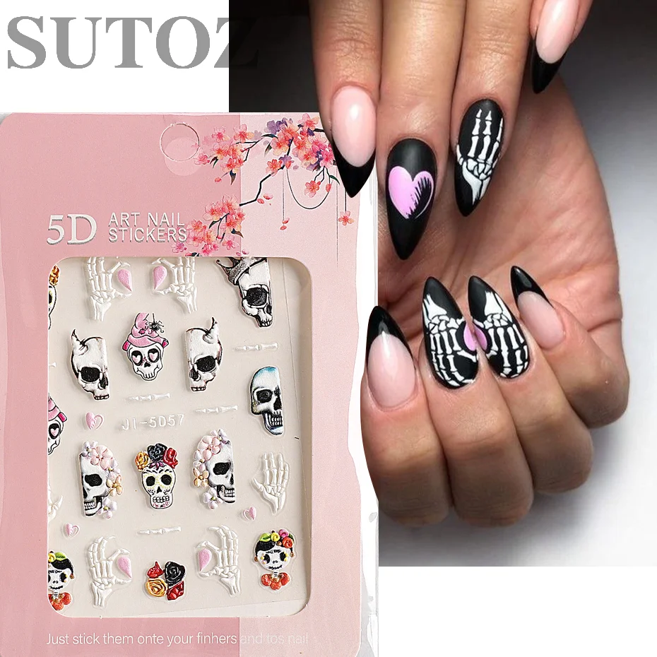 5D Alien Creatures นูนสติกเกอร์เล็บสีเขียว Aliens สีดํา Airship Design น่ารัก Interstellar สไตล์ Nail Art Decors # จี-5D62