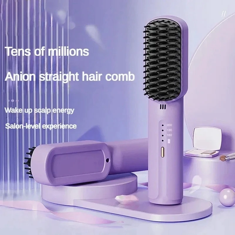 

Mini Hair Straighteners 2600Mah Wireless Hot Comb And Straightening Brush Hair Styling Appliances Home Hot Comb