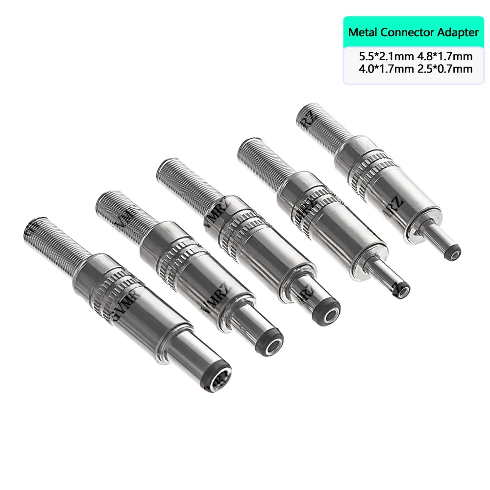 5PCS 4.0*1.7 2.5*0.7mm DC Power Jack Male Plug Metal Connector Adapter With Black Head 5.5X2.5MM 5.5*2.1mm 4.8*1.7mm