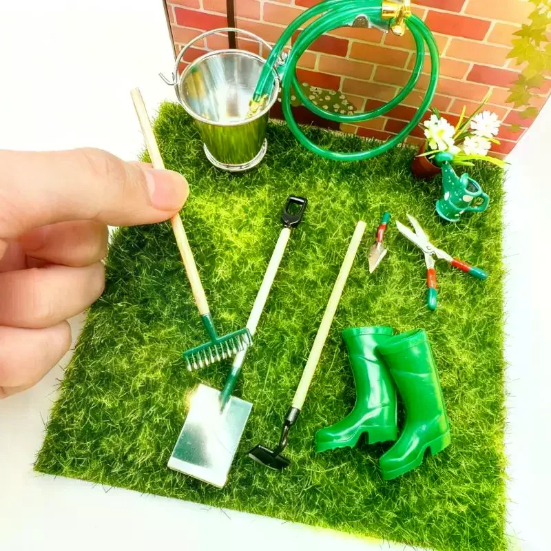 1 Set Simulation Dollhouse Miniature Shovel Hoe Pitchfork And Water Pipe Repair Tool Play Fairy Garden Accessories Farming Tools