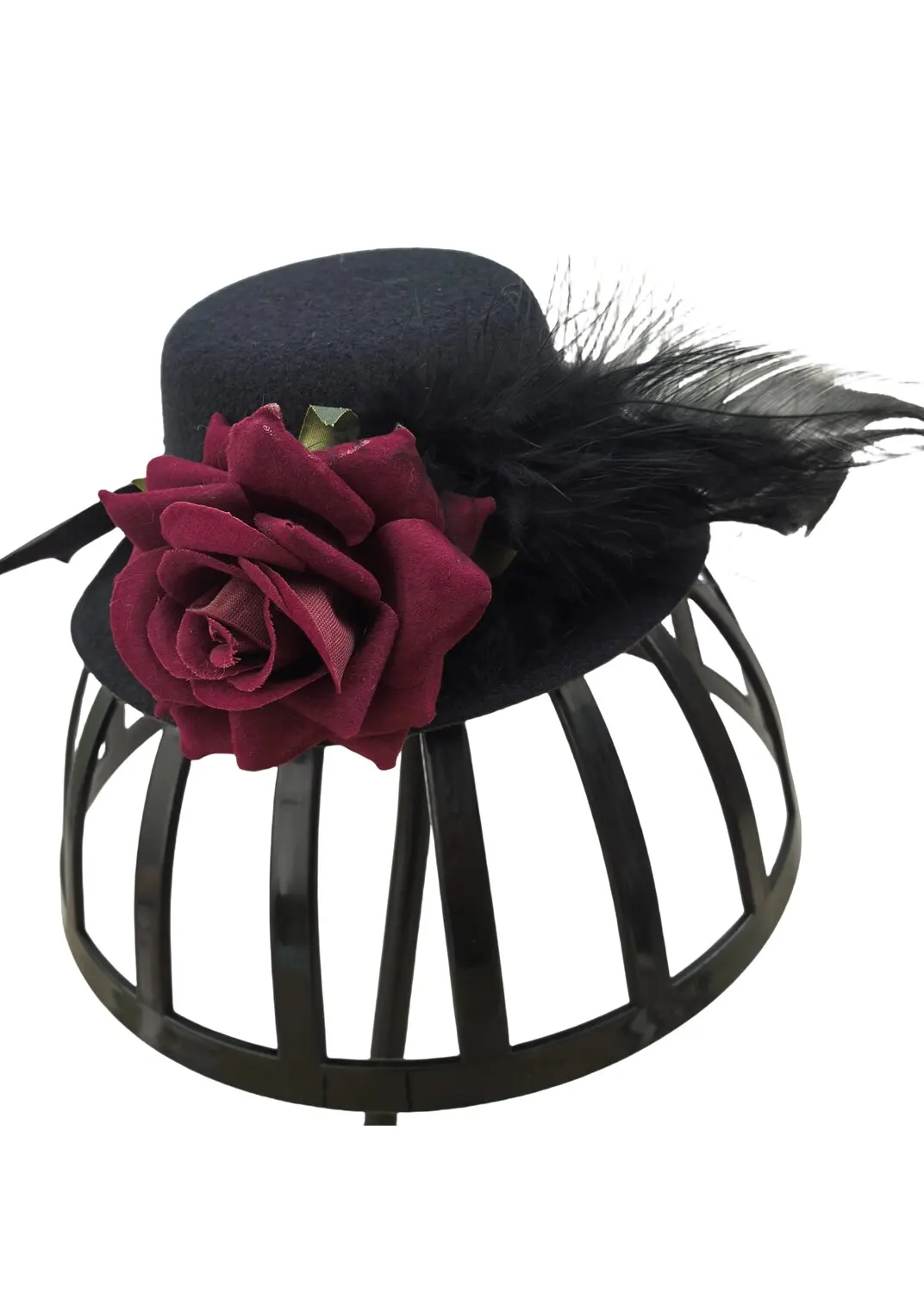 Gothic dark-themed queen bat demon with eye roses  small hat performance party accessory view 6