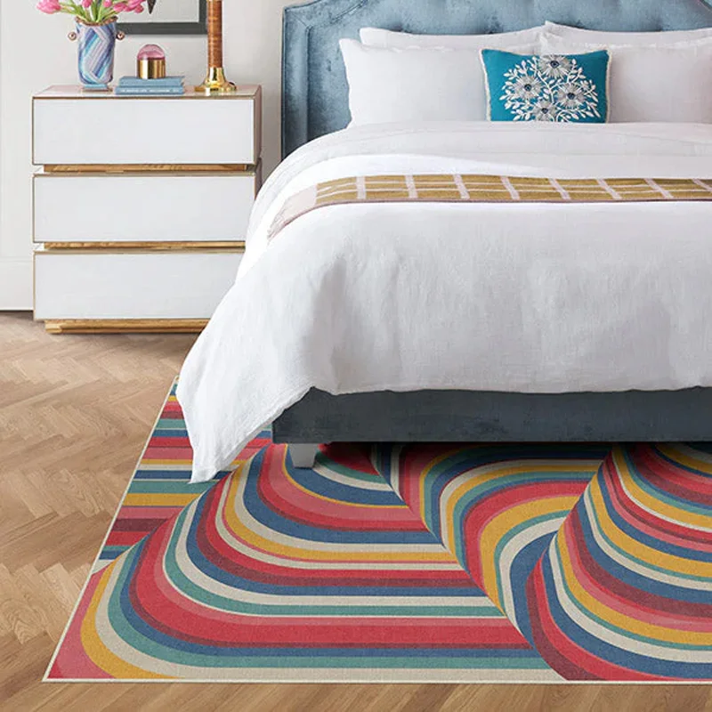 Colorful Striped Living Room Removable Carpets Creative Art Bedroom Carpet Minimalist Interesting Non-slip Machine Washable Rugs