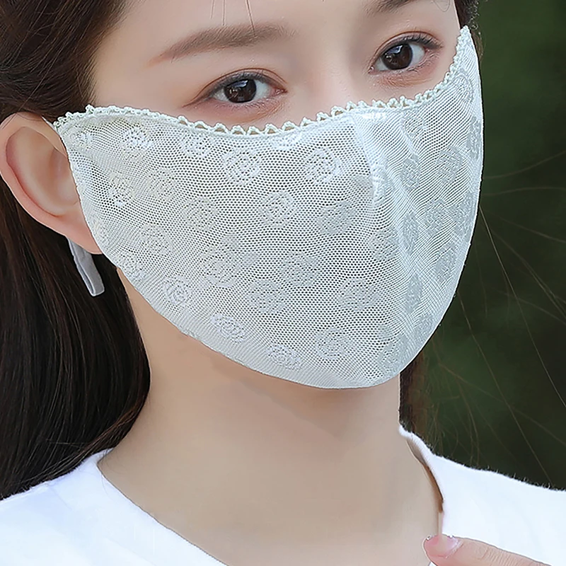 Lightweight Breathable Summer Sunscreen Lace Mask Sunshade Solid Color Sunscreen Face Cover Strap Hanging Ear UV Protection Mask