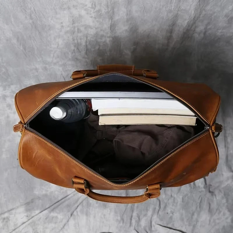 Large Leather Luggage Luxury Overnight Travel Luggage Supplier Handmade Cowhide Travel Bag Premium Weekend Travel Bag