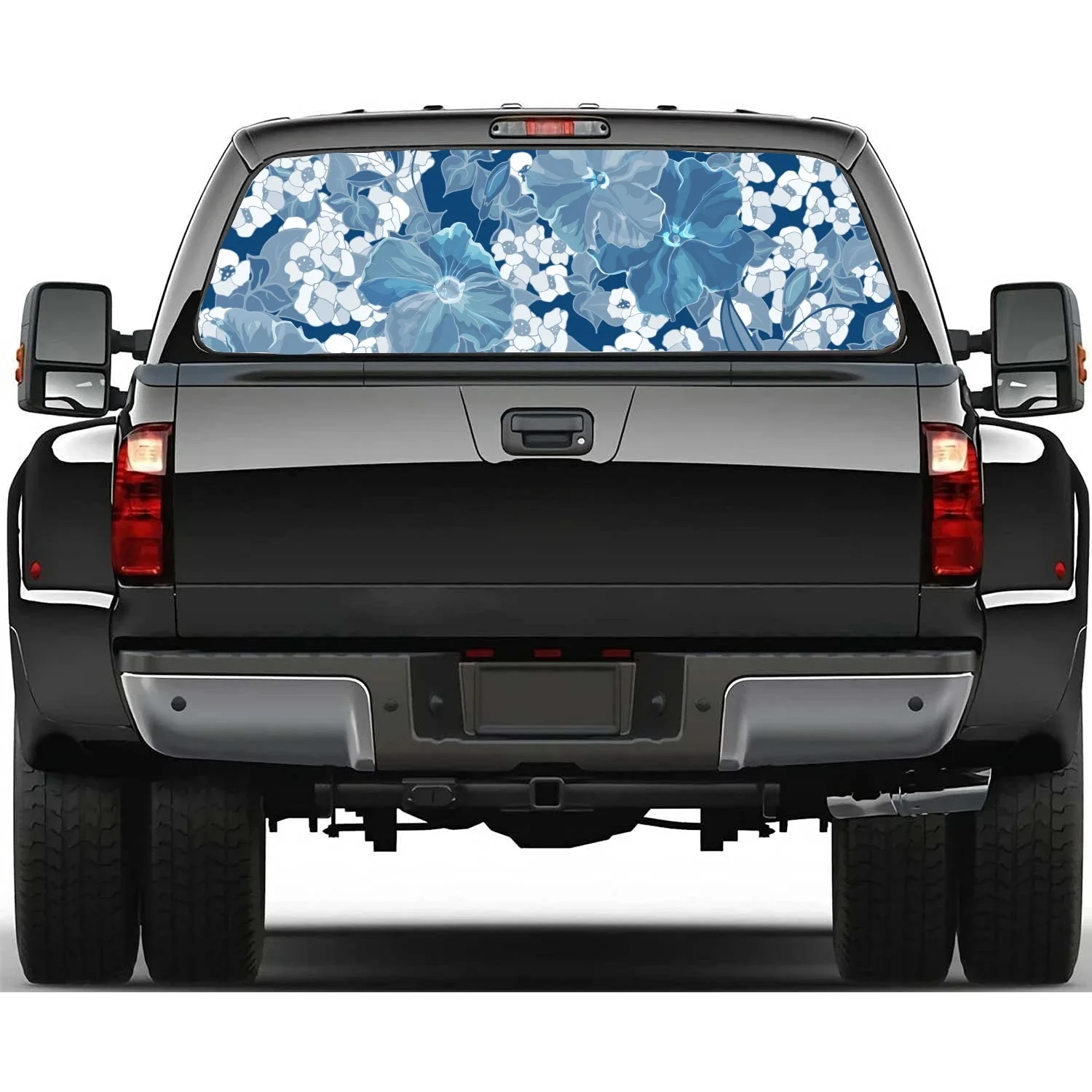 

Японский цветочный узор, наклейка на заднее окно, подходит для пикапа, грузовика, автомобиля, универсальная прозрачная перфорированная виниловая наклейка на заднее окно