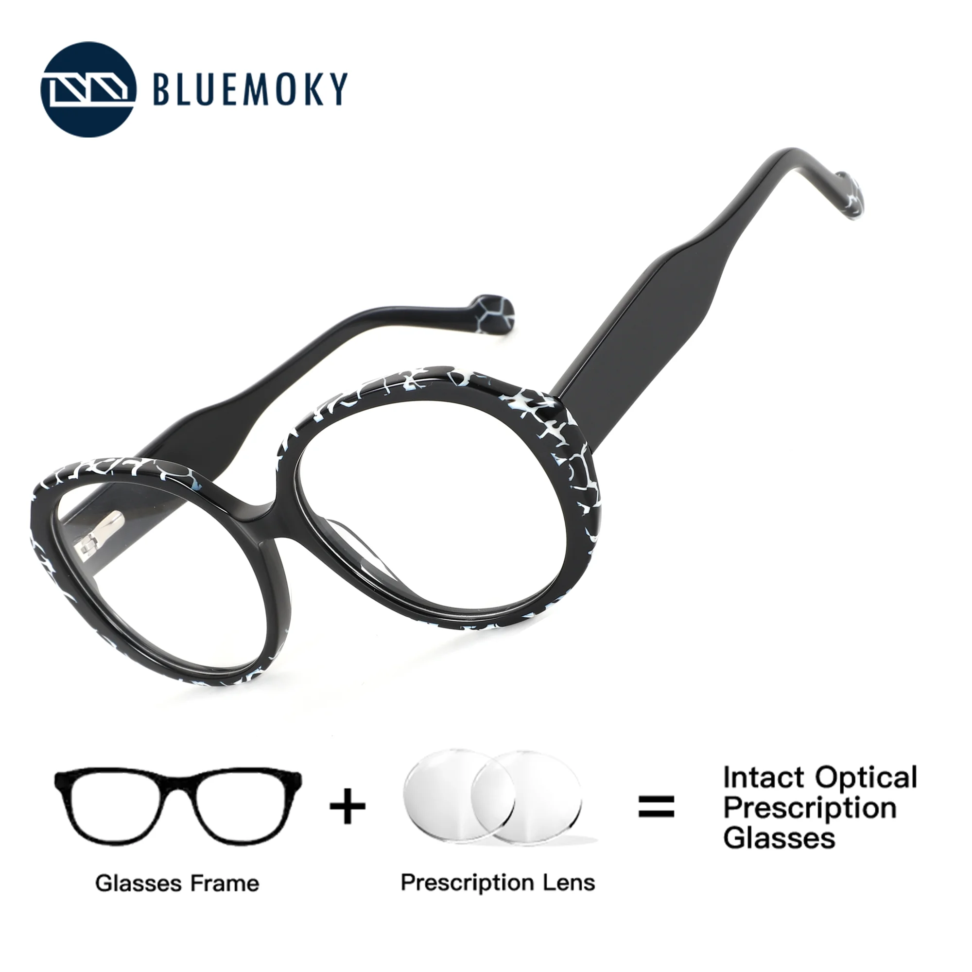

BLUEMOKY Female Round Custom Prescription Glasses Acetate Photochromic Blue Light Filter Optical Grade Eyewear