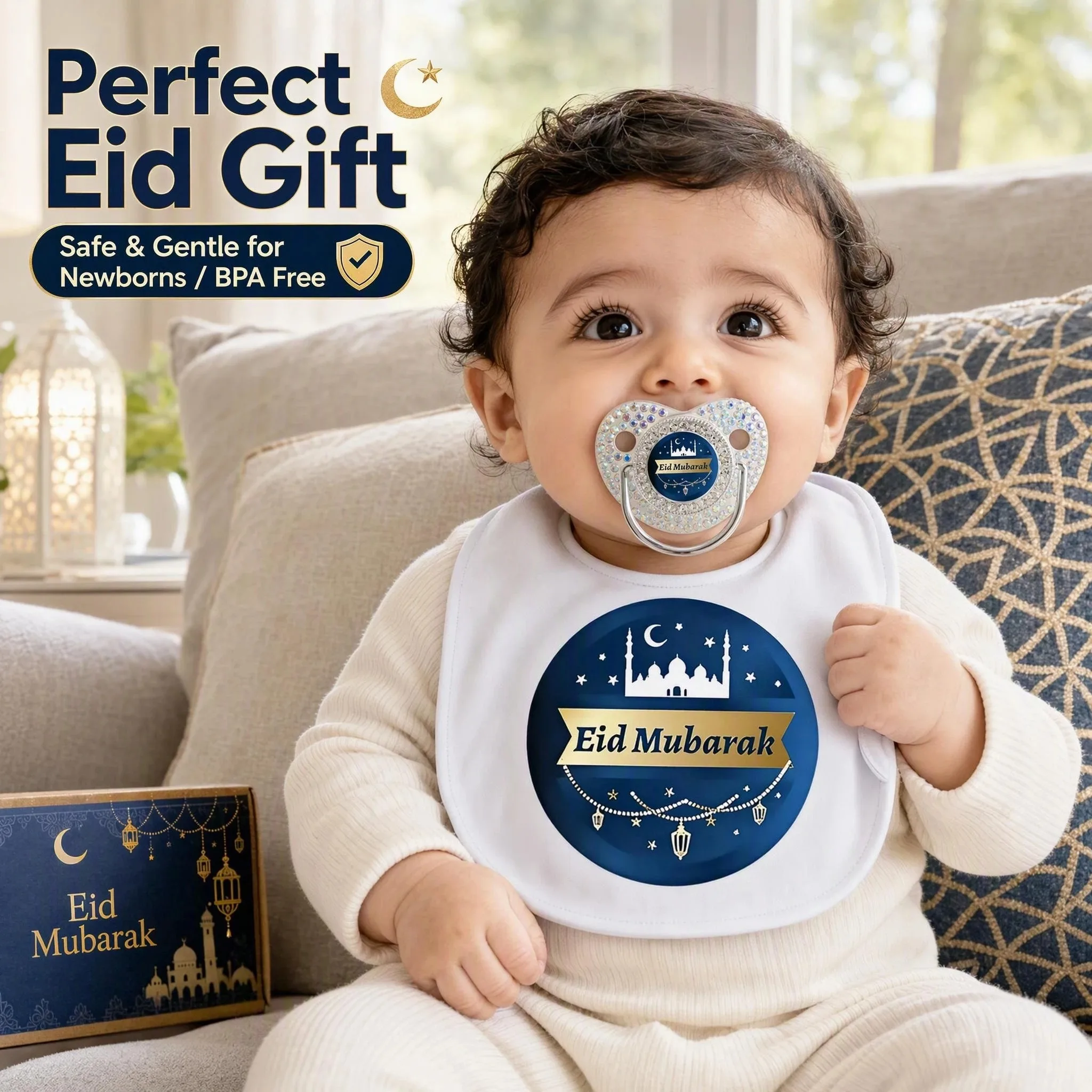 Islamic Print Cartoon Pattern Pacifier Bib Feeding Set Baby Feeding Bib Gender Neutral Baby Must Haves Newborn Essentials