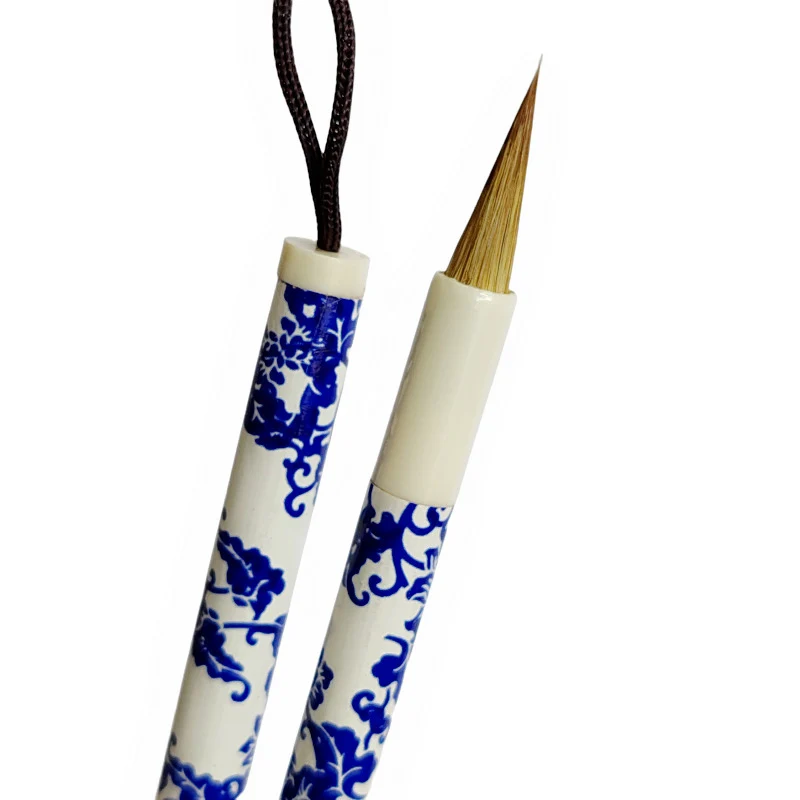 Imagem -06 - Estilo Chinês Caligráfico Escovas Azul e Branco Porcelana Caneta Titular Weasel lã Cabelo Escrita Escova Xiaokai Kaishu Escova Pcs