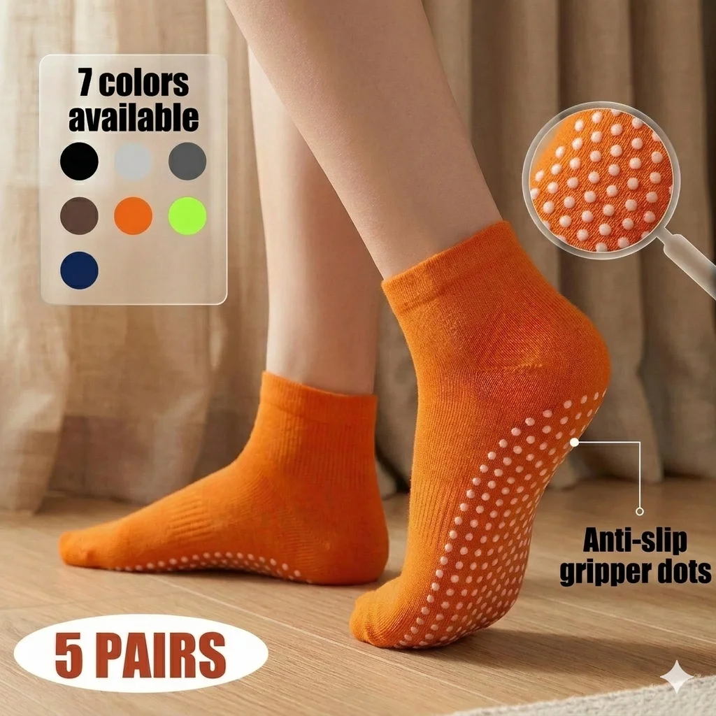 3Pairs Women's Non Slip Pilates Socks Solid High Quality Breathable Sweat-absorbing Sports Sock Comfortable Soft Sox Female