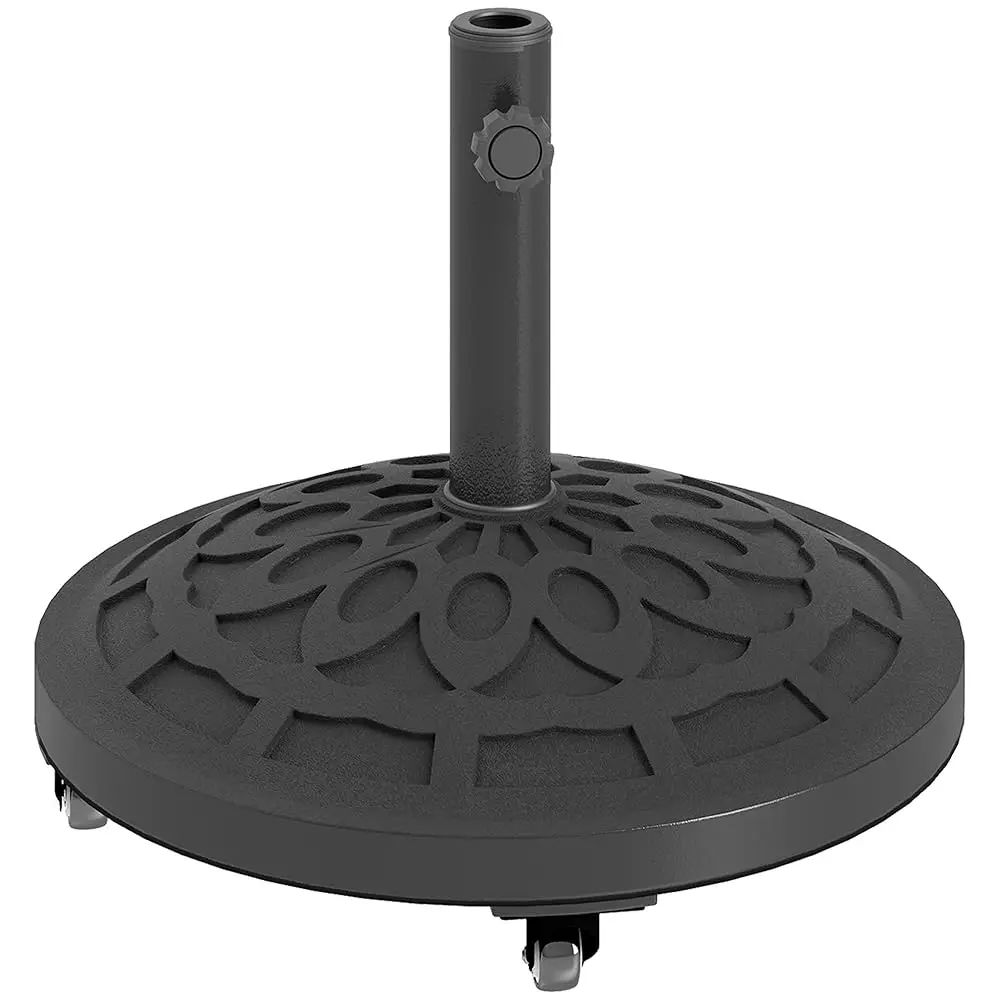 

Round Patio Umbrella Base With Wheels, 46 Lbs Resin Umbrella Stand Base, Heavy Duty Patio Umbrella Holder For 1.3""/1.5""/1.9""