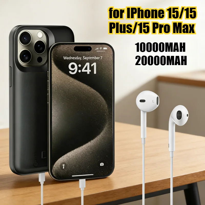 

Ультратонкий магнитный чехол-аккумулятор 20000 мАч для iPhone 15/15 Plus/15 Pro Max с беспроводной зарядкой и тонким дизайном