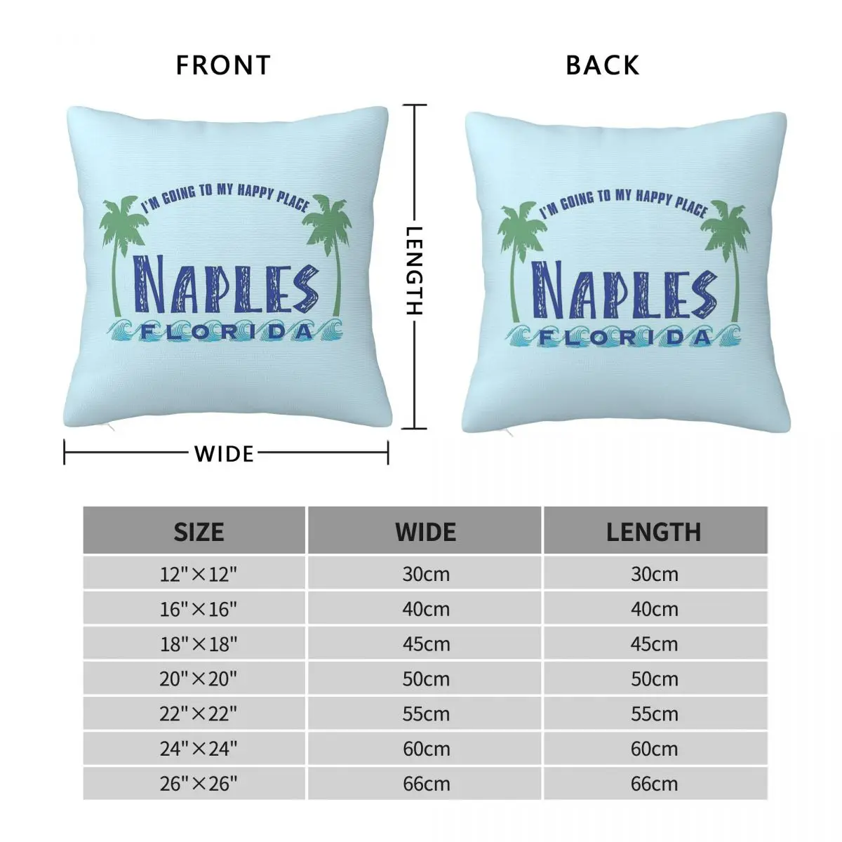 Naples Florida Happy Place Square Pillowcase Polyester Linen Velvet Printed Zip Decor Pillow Case Home Cushion Cover