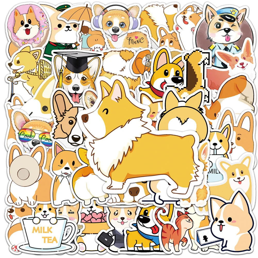 

10/30/50pcs Cartoon Pet Corgi Dog Graffiti Stickers Cute Decoration Decals DIY Phone Notebook Stationery Waterproof Sticker Pack