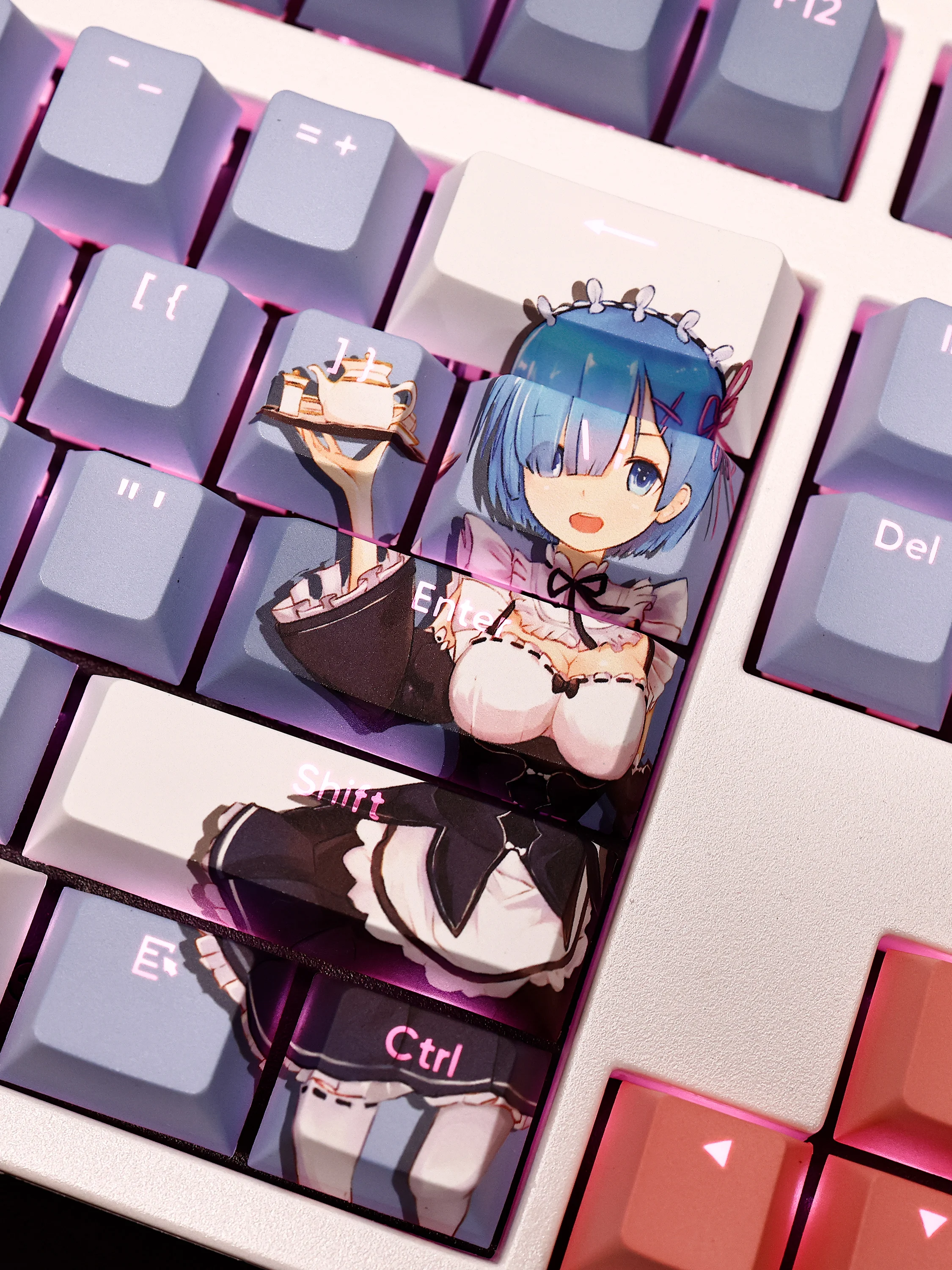 Custom Rem seksi gadis Keycap mekanik keyboard kit Keycap Kawaii transmisi cahaya PBT Keycap Set PC Gamer aksesoris Gits