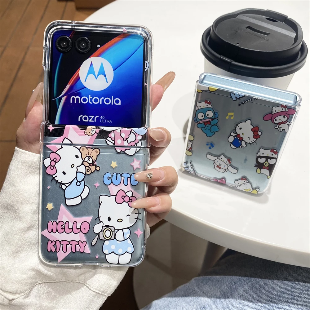 Shockproof Hard Acrylic Phone Case for Motorola Razr 50 50Ultra Razr 40Ultra Cover Funda Hello Kitty Cinnamoroll Hangyodon