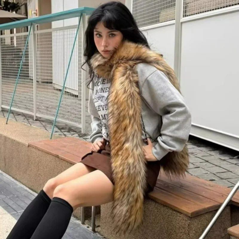 

Женский коричневый шарф из искусственного меха, мужской зимний теплый плюшевый утолщенный шарф на шею, теплый пикантный меховой воротник для девочек, платье, сексуальные вечерние шали