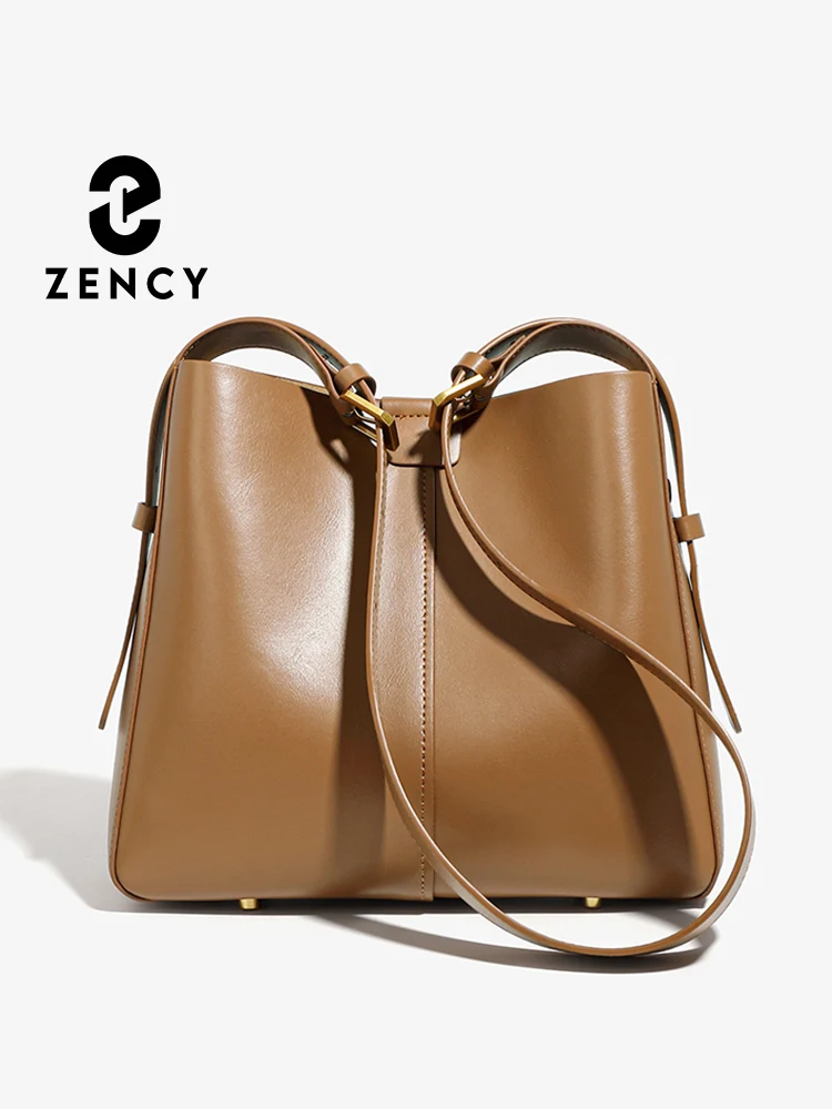 Zency Women Split Leather Tote Bag Luxury Designer Bucket Bags Handbag 2024 Female Shoulder Composite Bag Crossbody Shopping Bag