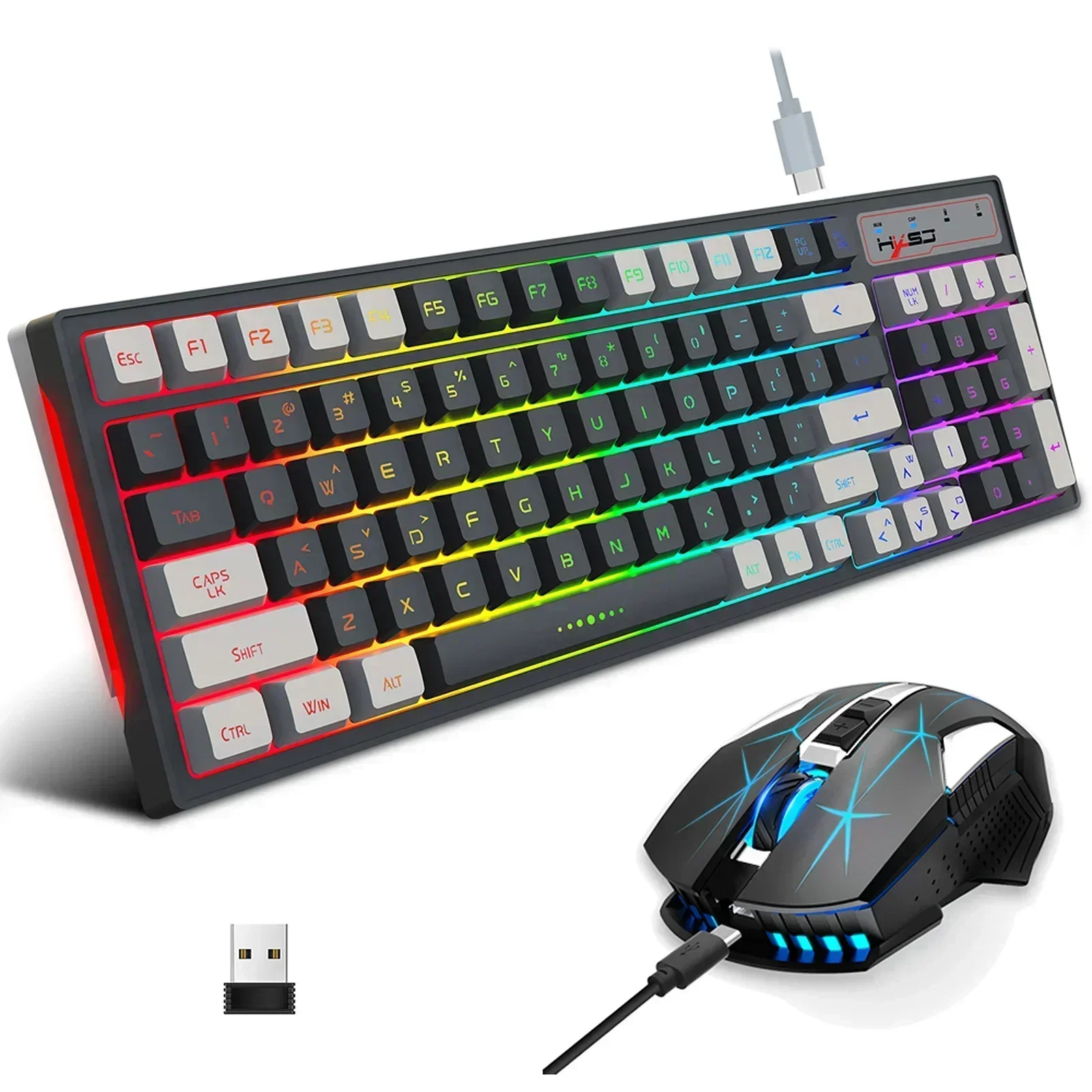 HXSJ L99 2.4G Wireless Rechargeable Keyboard Mouse Combo 96 Keys RGB Membrane Keyboard Colorful Backlight Gaming Mouse Set