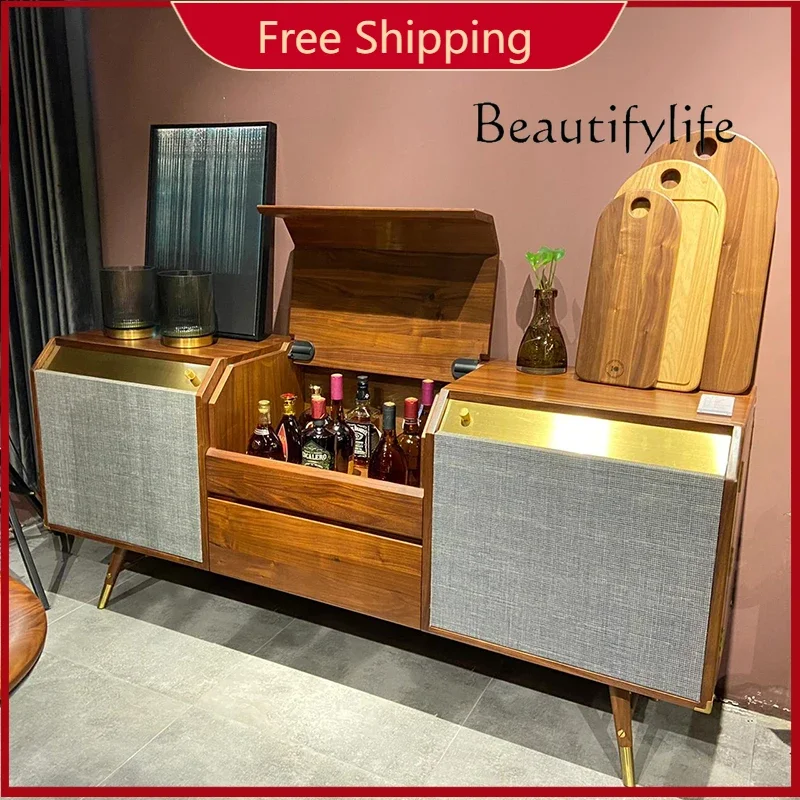 BJ X North American Black Walnut Medieval Dining Side Cabinet Can Be Customized As TV Cabinet, All Solid Wood Light Luxury Locke
