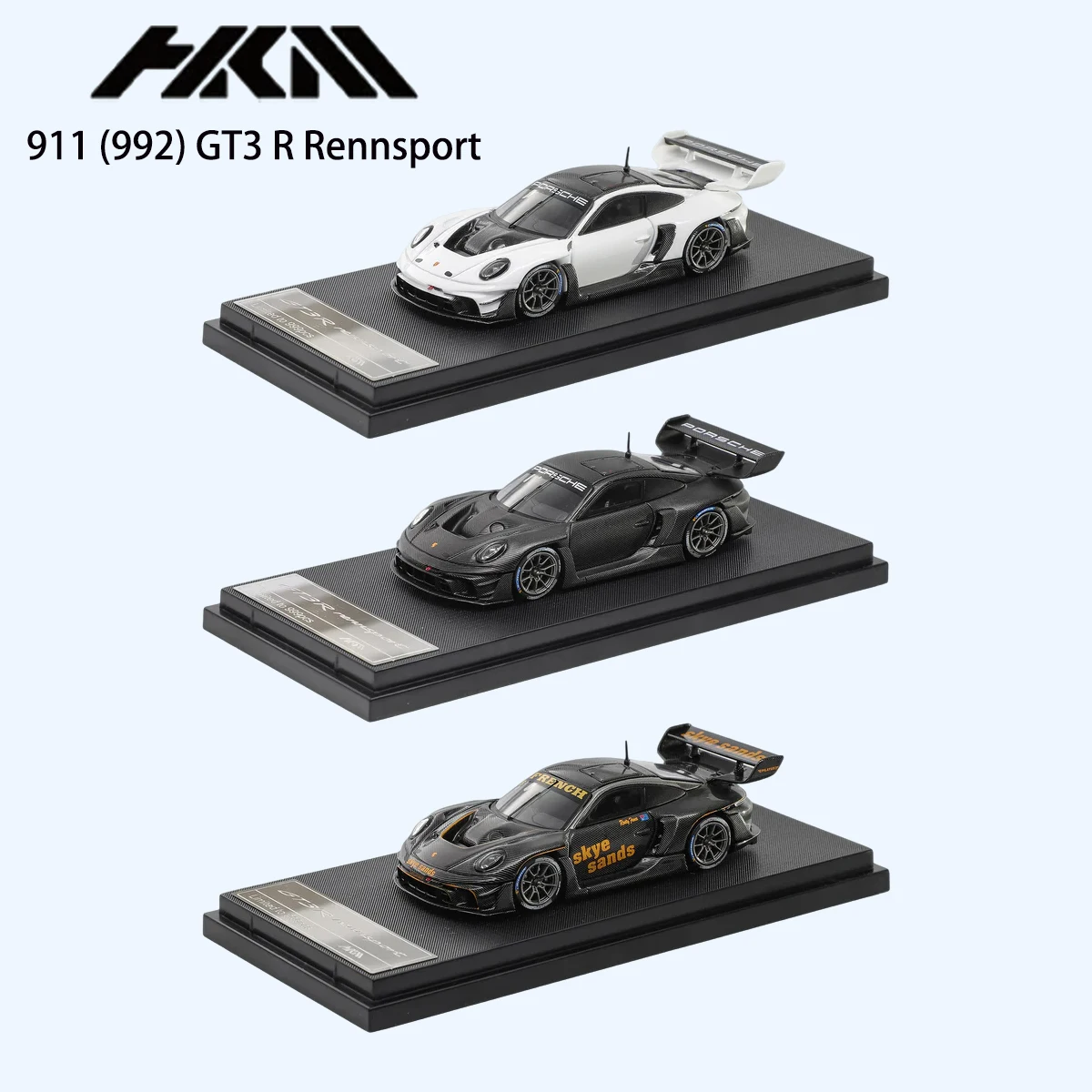 HKM Model 1:64 911 992 GT3 R Rennsport 3 Colors Set White Matte Black Skye Sands Livery Track Race Diecast Car Model In Stock