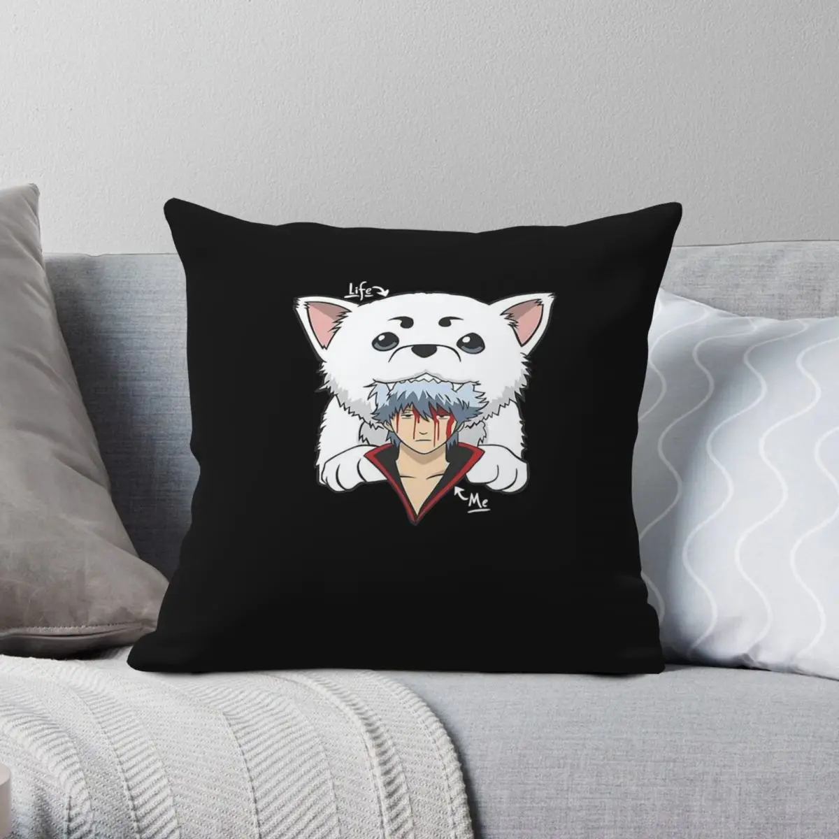 Gintama Gintoki Sakata Pillowcase Polyester Linen Velvet Printed Zip Decor Pillow Case Bed Cushion Cover
