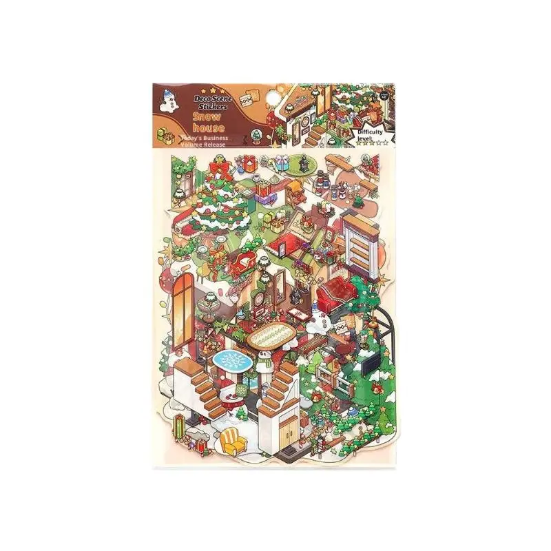 1/4개 크리스마스 미니어처 디오라마 풍경 스티커 귀여운 만화 포켓 DIY 장면 장식 미적 문구 스티커