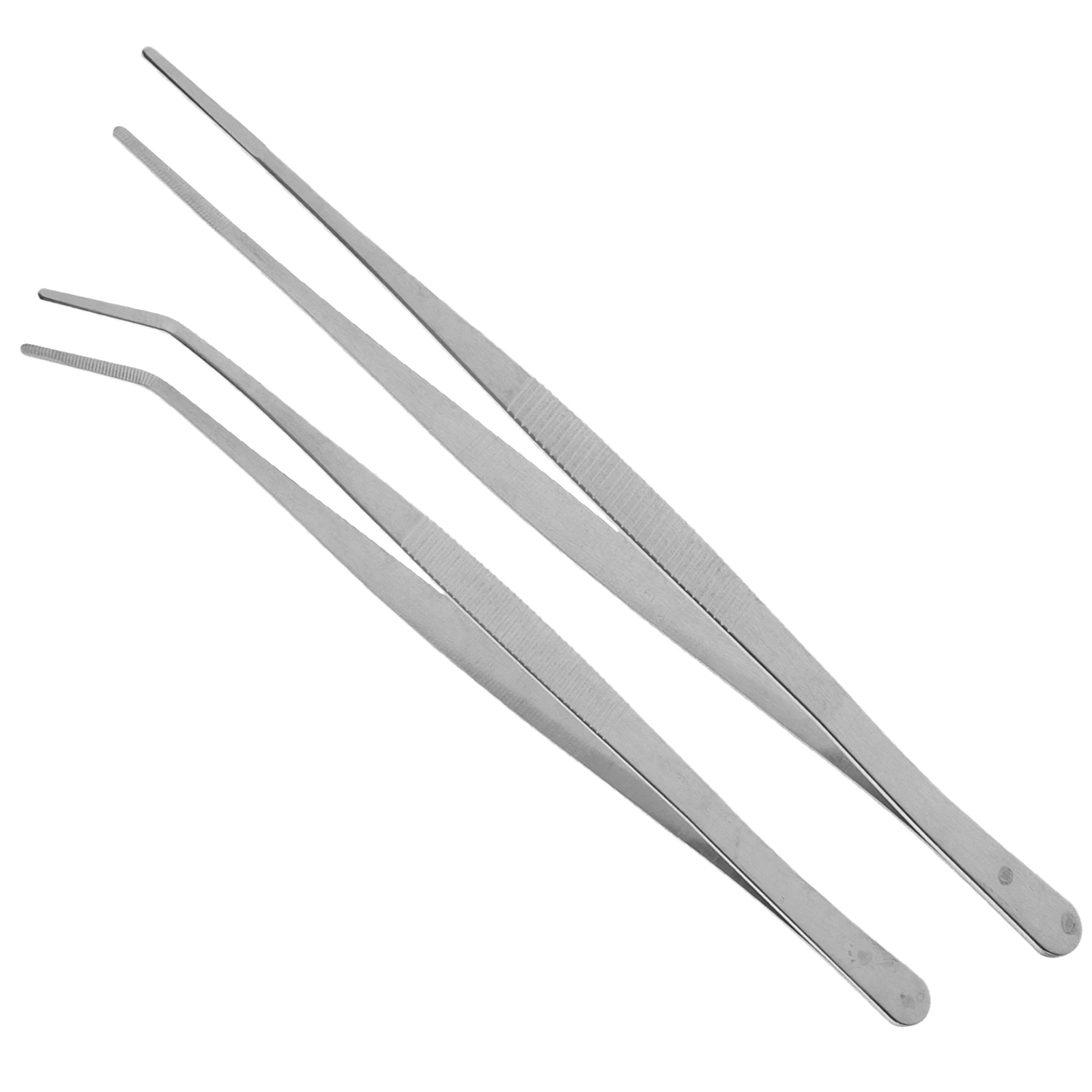 

Stainless Steel Tweezers 25cm Silver Straight Curved Angled Feeding Tongs Reptile Grabber Garment DIY Tea Landscape