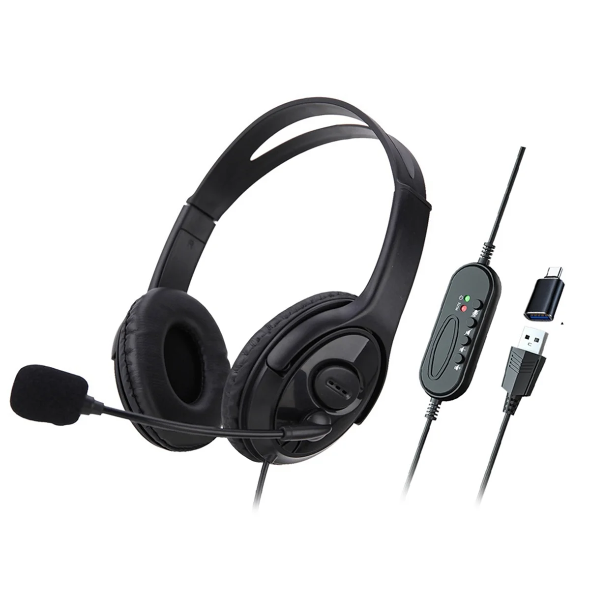 Wired USB Headset Computer Teaching Telephone Headset with Microphone Type-C Suitable for Zoom Skype Office Call Center