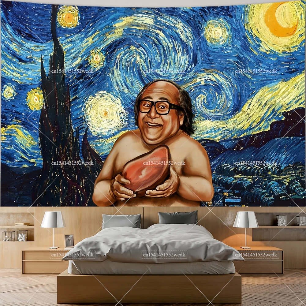 Tapiz de noche estrellada de Danny Devito, tapices divertidos de ron, jamón, Meme, decoración estética de habitación, tapices de paisaje, carteles artísticos de pared