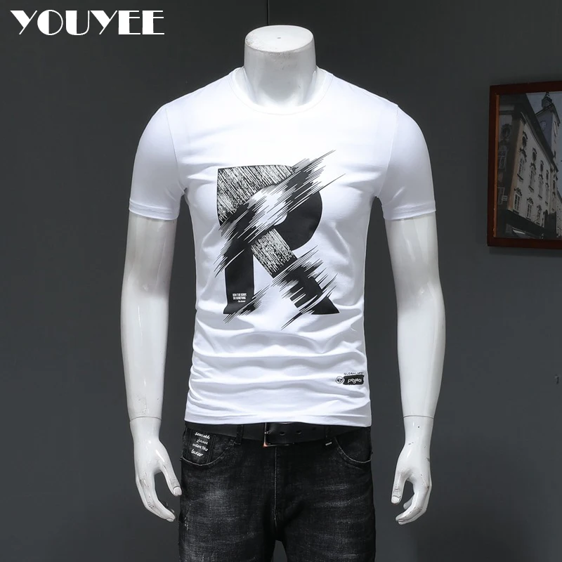 Mens Causal T-shirt Short Sleeve Summer Fashion Alphabet R Print Pink Tees Youth Base Tops O-Neck High Quality Man Clothing M-4X