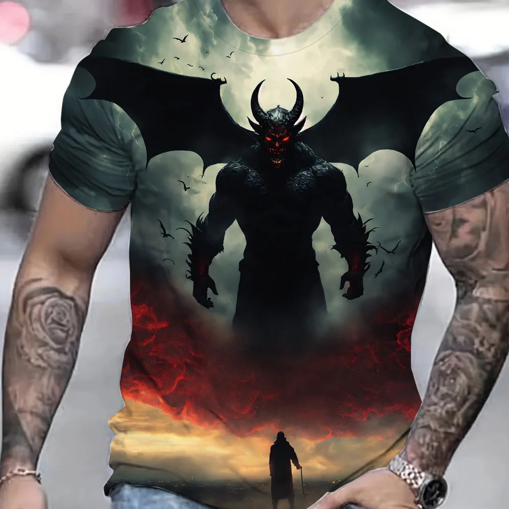 

Streetwear Demon Graphic Print Short Sleeve T-Shirt Summer Oversized O-Neck T Shirt Men Comfortable Pullover Tops Men's Clothing