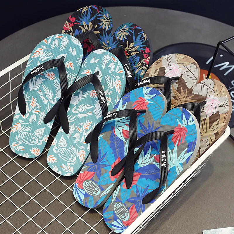 

Floral Print Slippers Men Flip Flops Beach Sandals Non-Slip Flat Shoes Casual Slipper Indoor House Shoes for Men Outdoor Slides