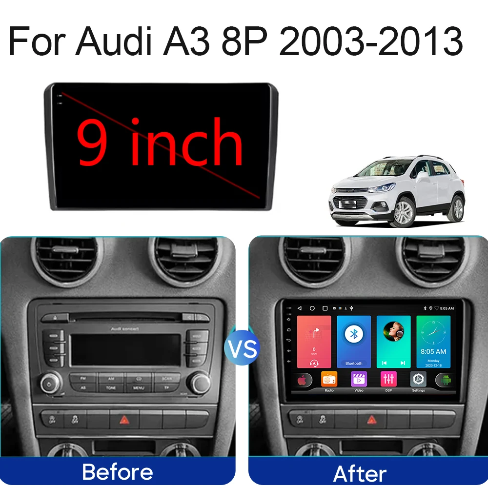 Android 14 Carplay Auto Car Radio For Audi A3 8P 2003-2013 2din Multimedia Player GPS Navigation Audio Stereo DSP 360 Camera 4G