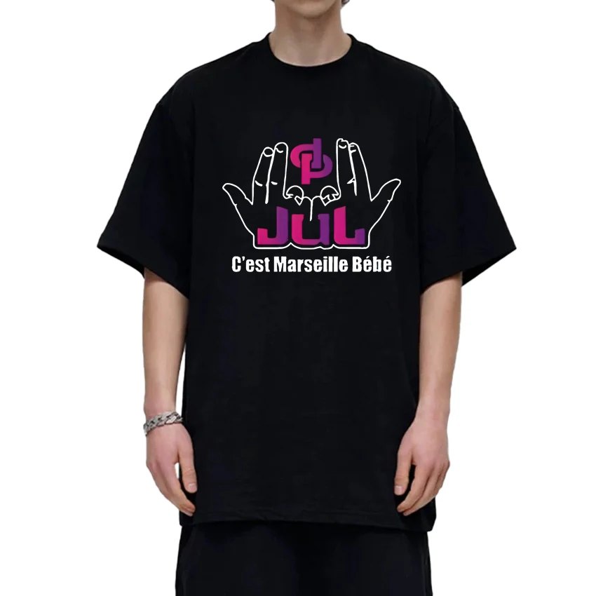 

2025 New French Rapper Jul C'est Marseille Bébé print short sleeve T-shirts Men Women Fashion T shirt Unisex Casual Cotton Tops