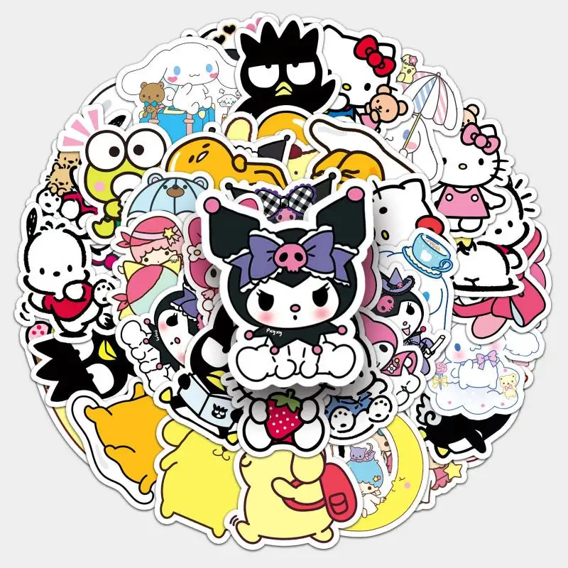 51Pcs Kawaii Sanrio Hello Kitty Stickers Children Cartoon Kuromi My Melody Cinnamoroll Pochacco Waterproof Stickers Girl Gift