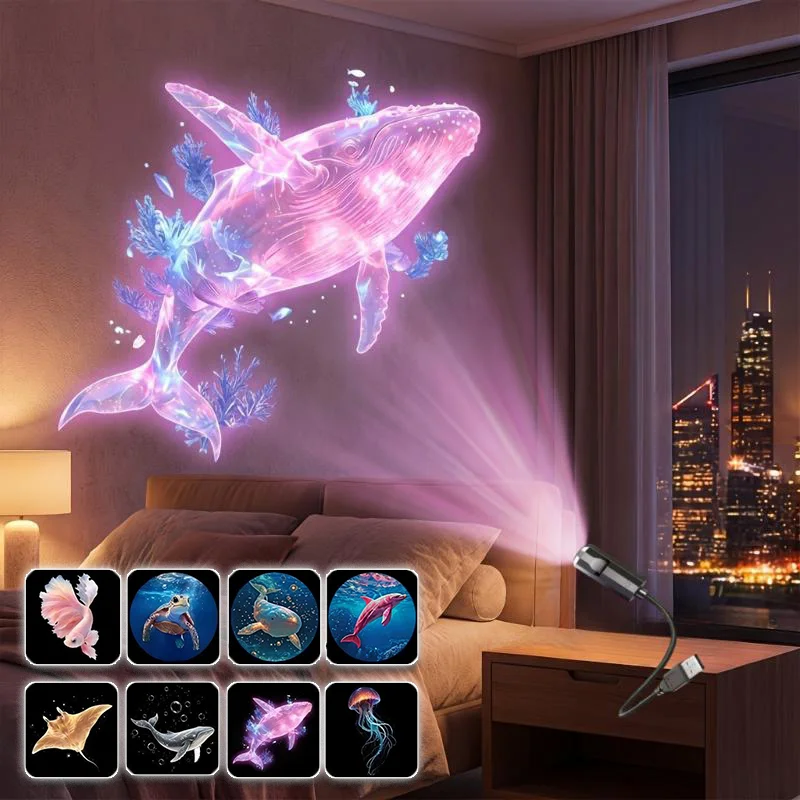 USB Ocean Projector Night Light with 6/8 Replaceable Films Ceiling Decor Lamp for Bedroom Living Room Halloween Party Decoration