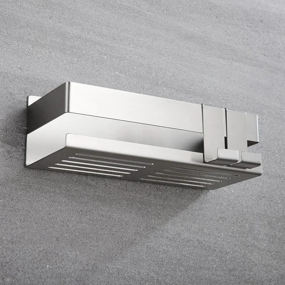 رف دش من الفولاذ المقاوم للصدأ بدون سلة دش للحفر لمنظم رف الحمام