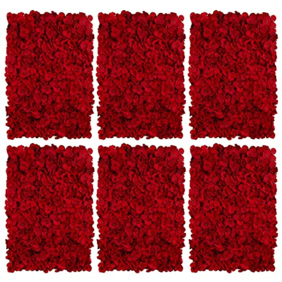 

Flower Wall Backdrop Red - 6 Pcs 24 x 16 Inch Artificial Hydrangea Floral Panels for Wedding Party Baby Bridal Shower Decor - F
