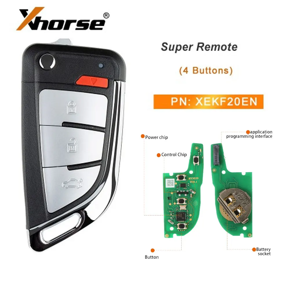 

5pcs Xhorse XEKF20EN Super Remote Key Knife Type 4 Buttons with Super Chip Car Remote Key for VVDI Key Tool English Version