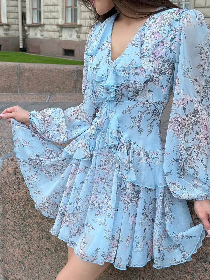 Marthaqiqi أزياء السيدات قمصان النوم بدوره إلى أسفل طوق منامة طويلة الأكمام ملابس نوم الطباعة فستان قصير الإناث ملابس خاصة الراحة #2